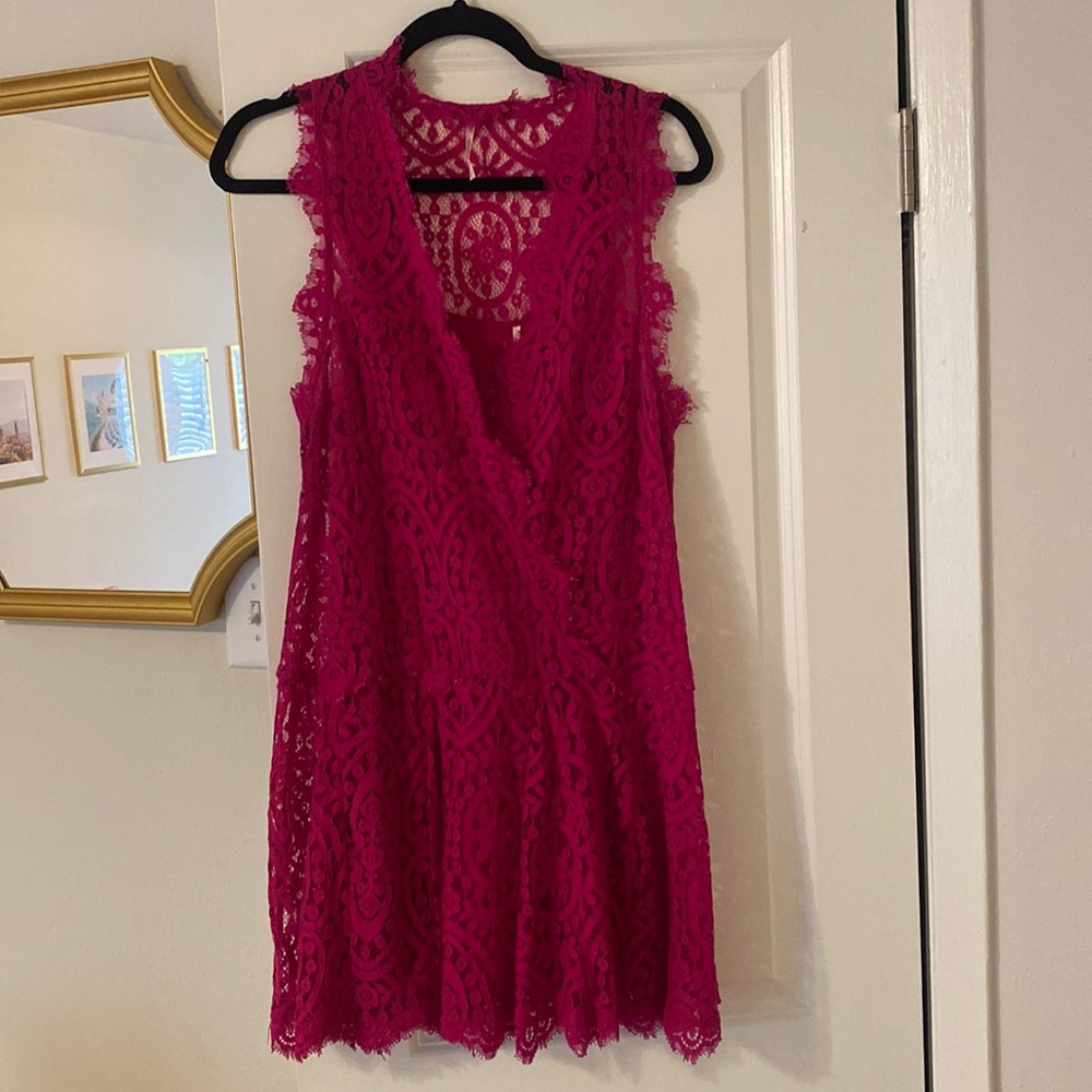Vibrant pink lace Free People dress, Small